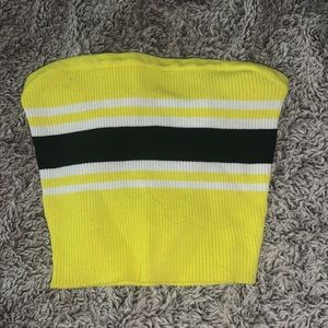 Neon yellow striped crop tube top